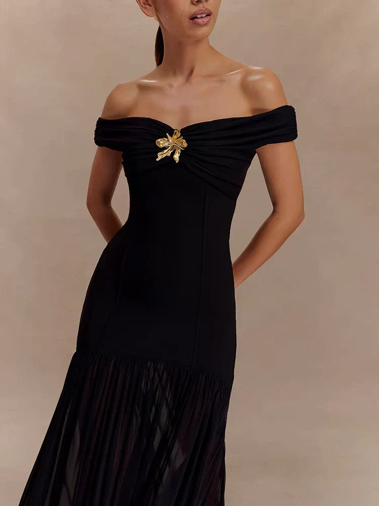 Selena | Off-Shoulder Draped Royal Dress