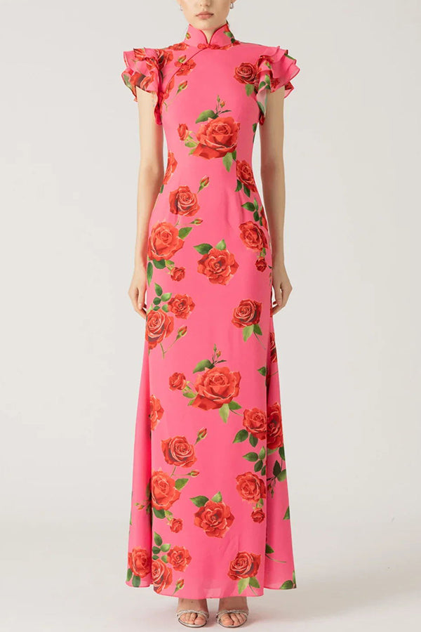 Meilin | Floral Maxi Dress Cheongsam Style