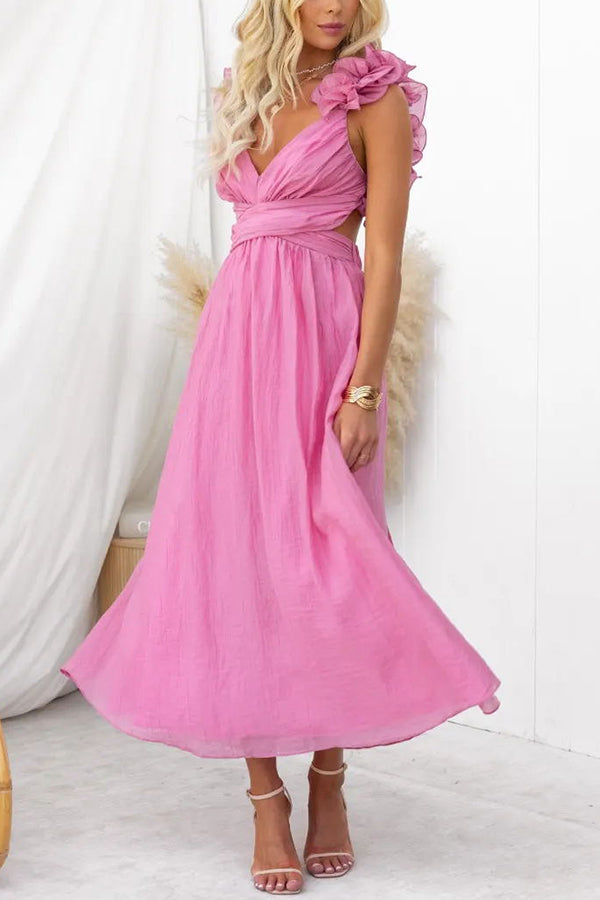 Clarisse | Maxi Floral Dress with Ruffles and Lace-Up Back