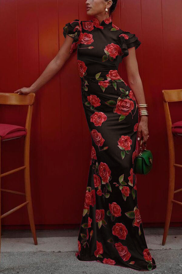 Meilin | Floral Maxi Dress Cheongsam Style