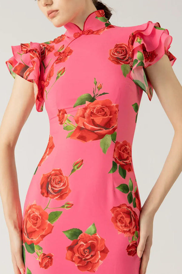 Meilin | Floral Maxi Dress Cheongsam Style