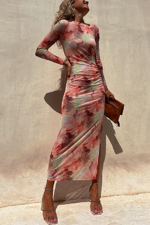 Nayla | Midi Dress with Long Sleeves and Tie-Dye Tulle
