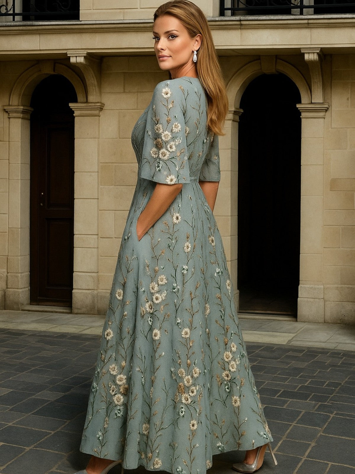 Harper | Elegant V-Neck Belted Boho Dress