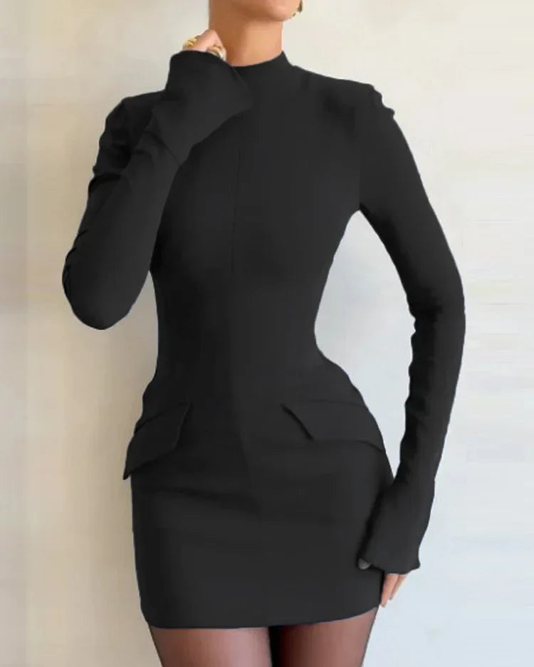 Lena | Short Solid Color Dress with Long Sleeves