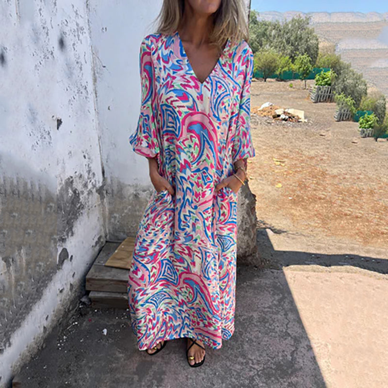 Maëlle | Maxi Bohemian Dress with Abstract Print