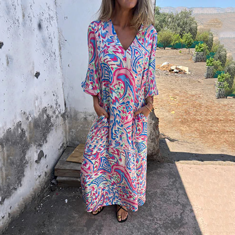 Maëlle | Maxi Bohemian Dress with Abstract Print
