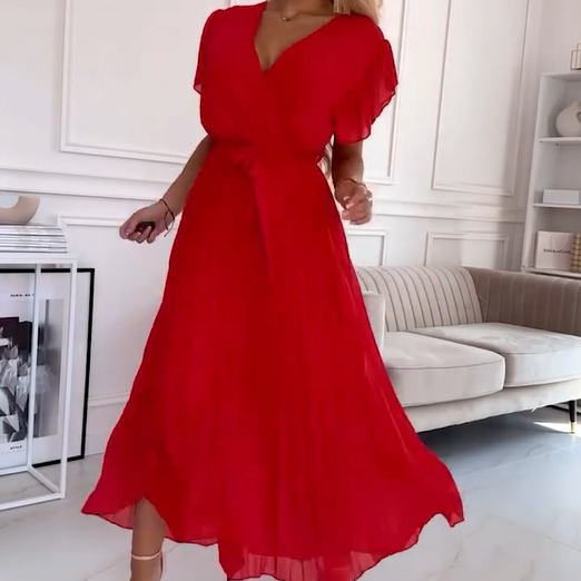 Amélie | Fluid Pleated Dress with V-Neck