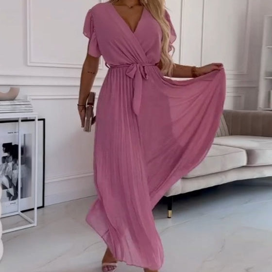 Amélie | Fluid Pleated Dress with V-Neck