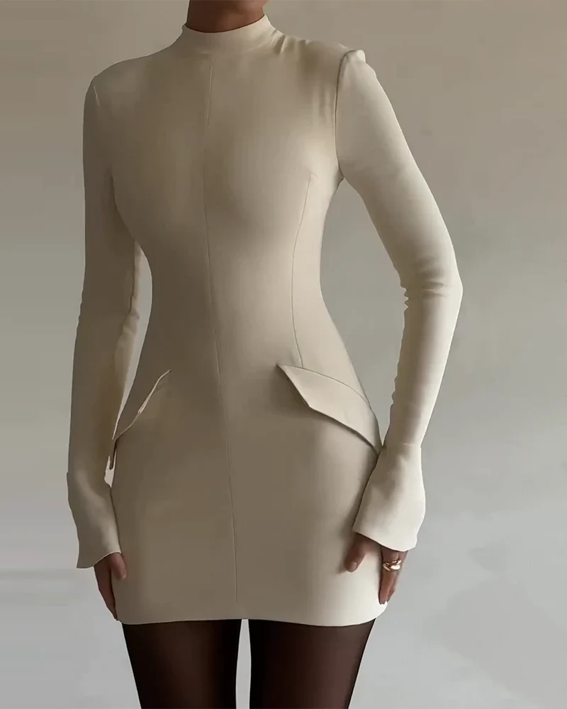 Lena | Short Solid Color Dress with Long Sleeves