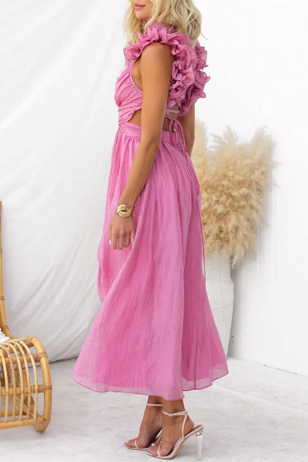 Clarisse | Maxi Floral Dress with Ruffles and Lace-Up Back