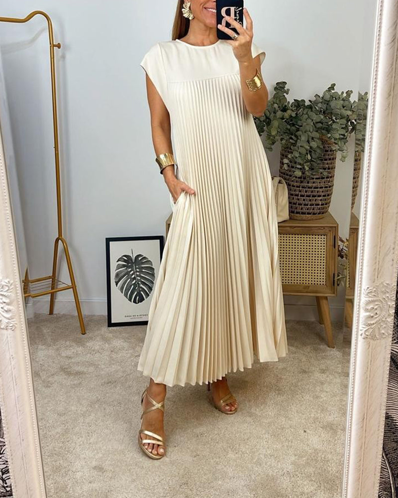 Énora | Solid Pleated Sleeveless Dress
