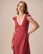 Clara | Red Maxi Dress with Polka Dots and Lace