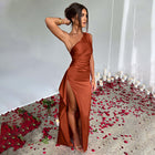 Mila | Satin Split Dress with Off-Shoulder Design