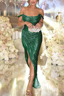 Alizée | Sequined Maxi Dress with Off-Shoulder Design