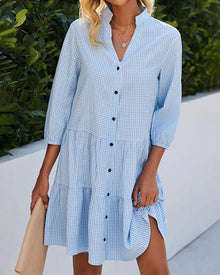 Zuri - Women’s Loose Shirt Style V-Neck Mini Dress