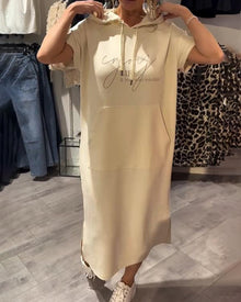 Parker - Casual Letter Print Hooded Pullover Dress