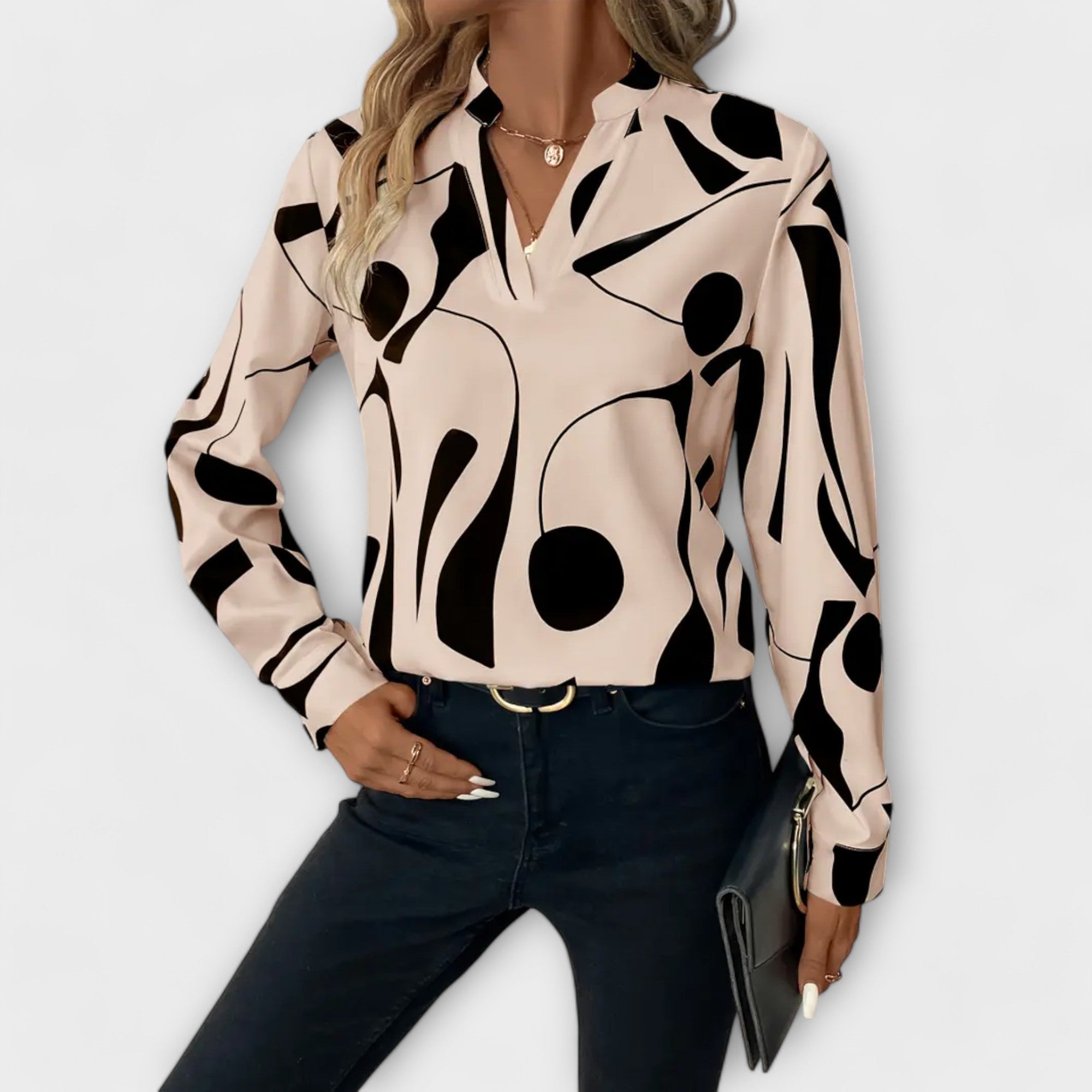 Yara | Elegant Blouse with Long Sleeves And Pointed Neckline