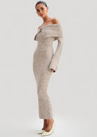 Velour | Midi Dress with Off-Shoulder Design