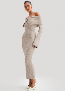 Velour | Midi Dress with Off-Shoulder Design
