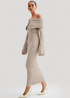 Velour | Midi Dress with Off-Shoulder Design