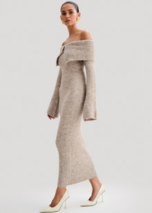 Velour | Midi Dress with Off-Shoulder Design