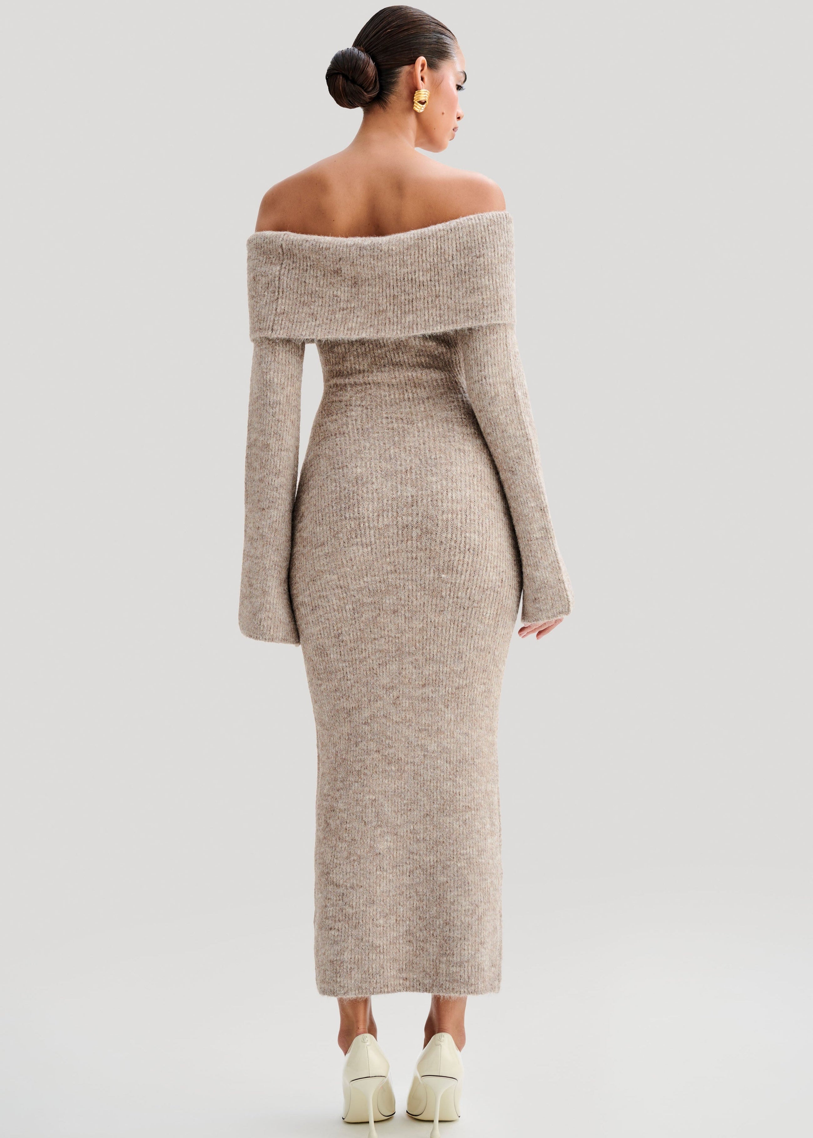 Velour | Midi Dress with Off-Shoulder Design