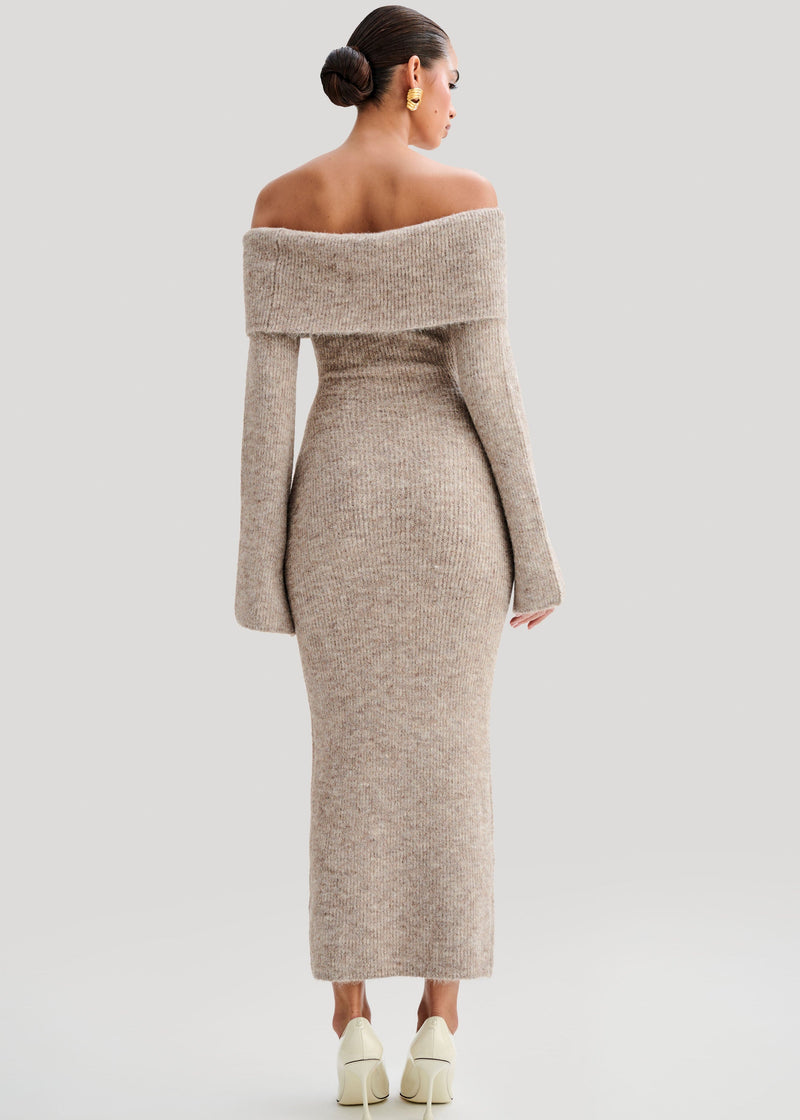 Velour | Midi Dress with Off-Shoulder Design