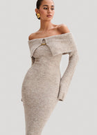 Velour | Midi Dress with Off-Shoulder Design