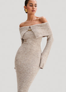 Velour | Midi Dress with Off-Shoulder Design