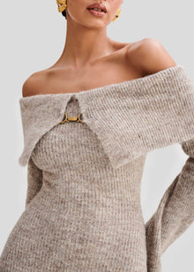 Velour | Midi Dress with Off-Shoulder Design