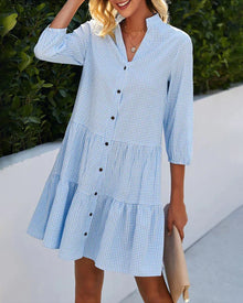 Zuri - Women’s Loose Shirt Style V-Neck Mini Dress