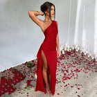 Mila | Satin Split Dress with Off-Shoulder Design