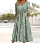 Pristine - Floral Print High-Waist A-Line Dress