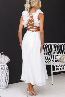 Clarisse | Maxi Floral Dress with Ruffles and Lace-Up Back