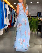 Gia - Sleeveless Floral Split Hem Long Dress