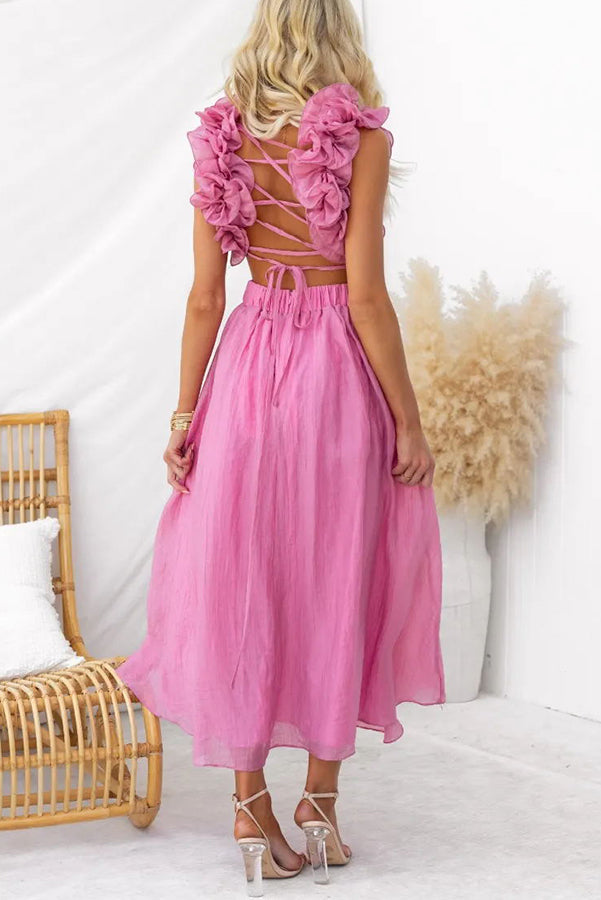 Clarisse | Maxi Floral Dress with Ruffles and Lace-Up Back