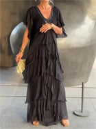 Blaise - Ruffled Short Sleeves V-Neck Maxi Dress