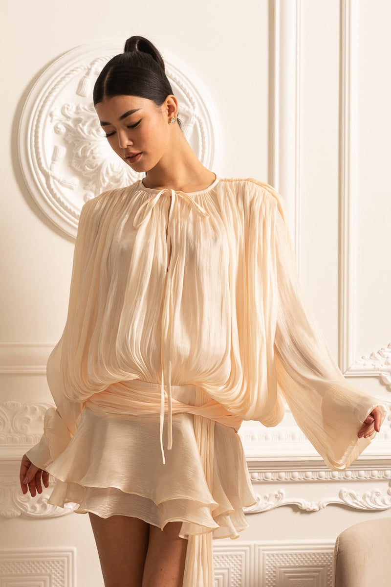 Seraphine | Short Pleated Dress with Long Sleeves