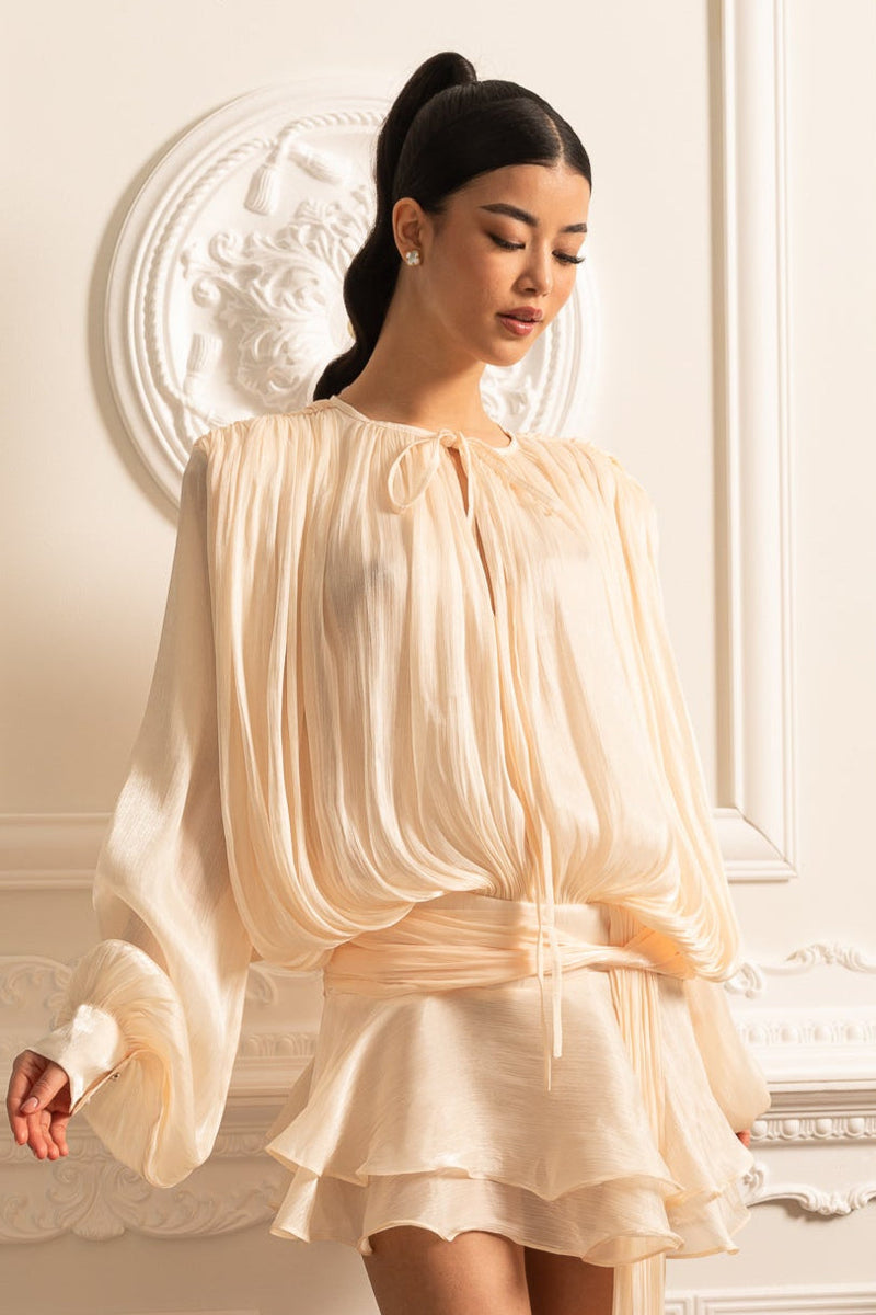 Seraphine | Short Pleated Dress with Long Sleeves