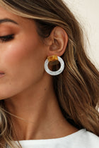 Beige Marble Square and Circular Earrings