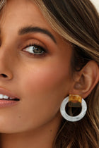 Beige Marble Square and Circular Earrings