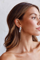 Silver zircon leaf-shaped dangling earrings