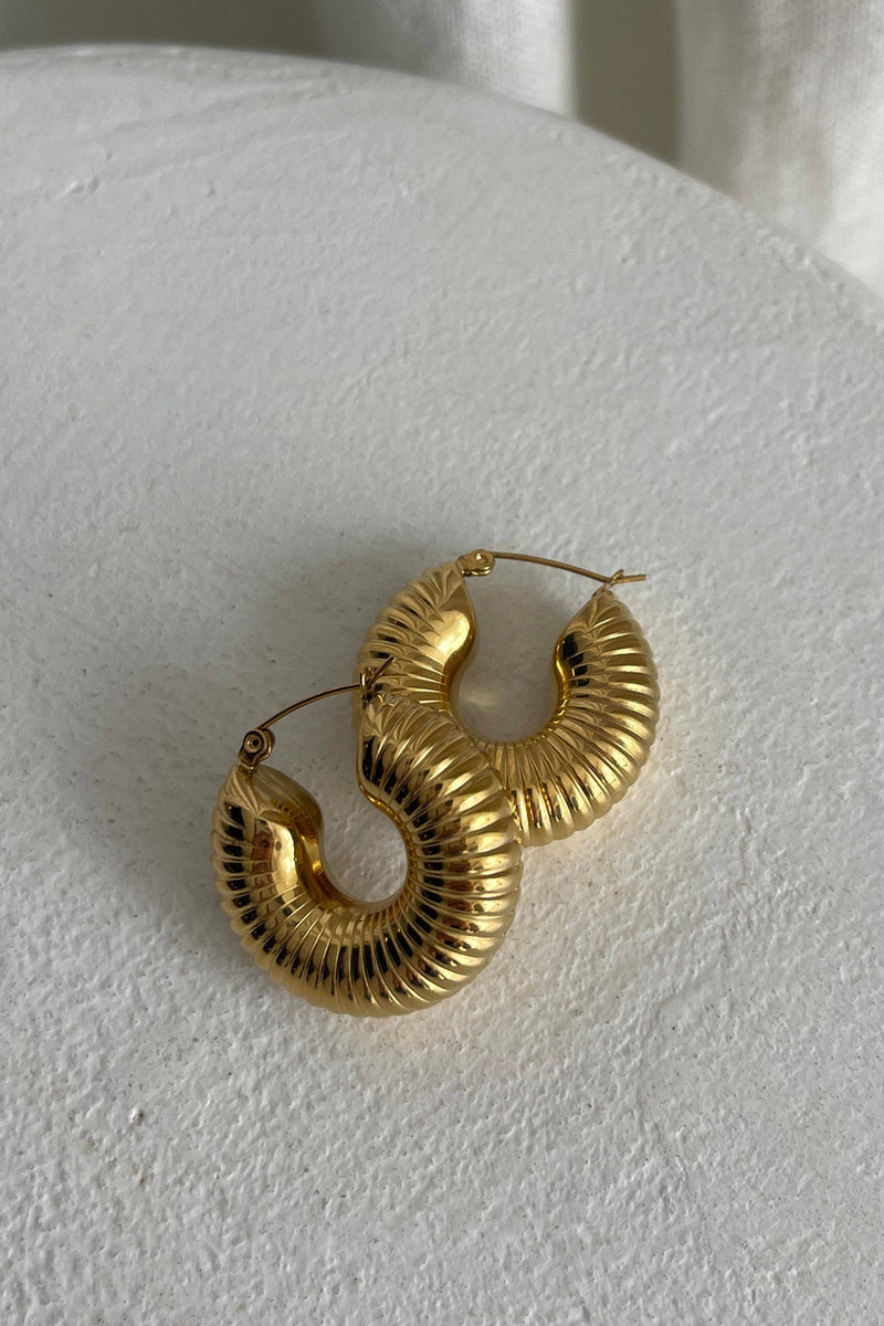 Tammi Thick Ribbed Gold Hoop Earrings