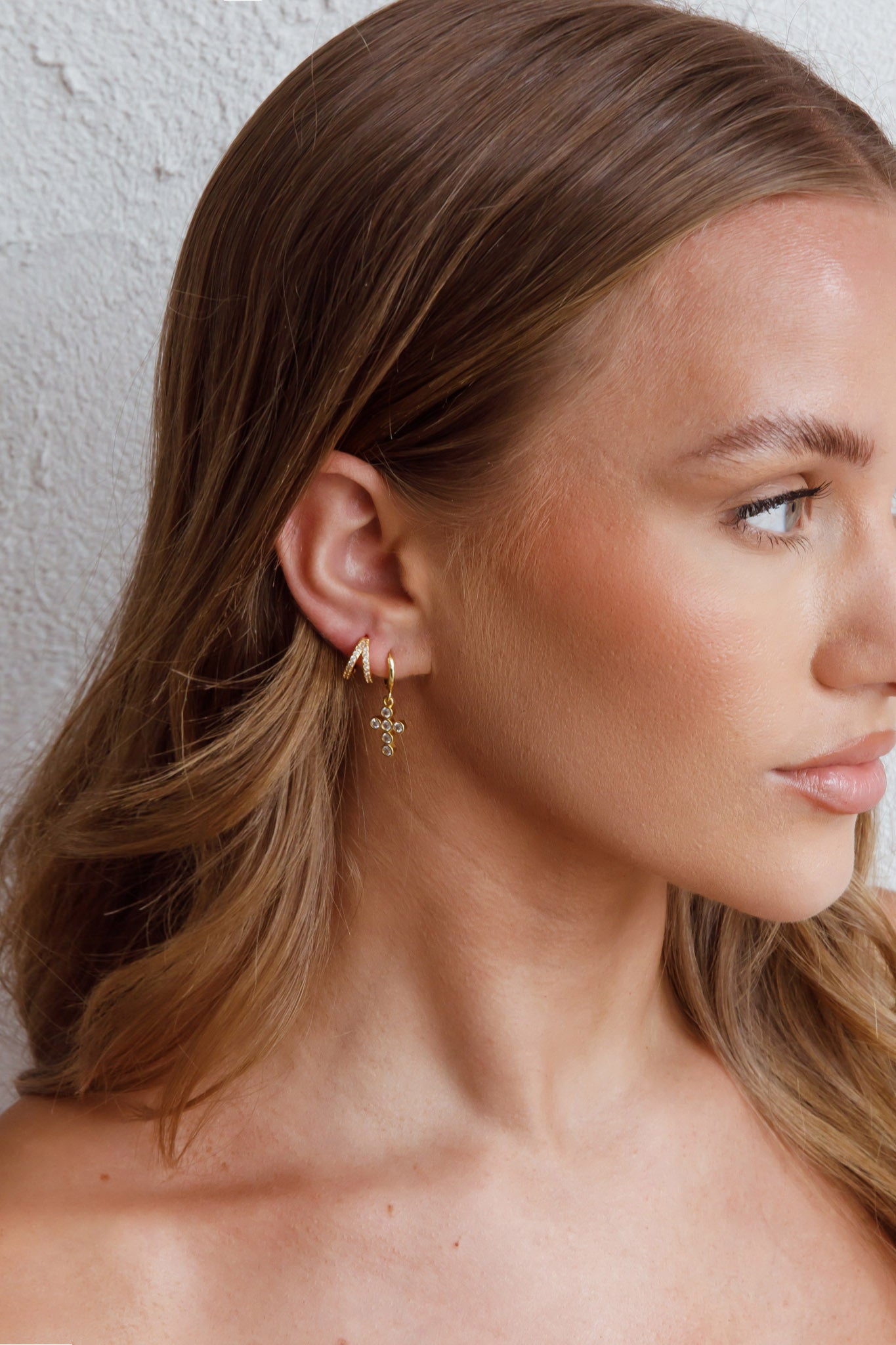 Diamante Hoop Earrings in Gold