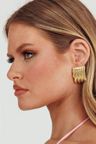 Rectangular Grooved Gold Earrings