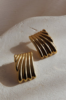 Rectangular Grooved Gold Earrings