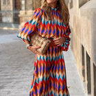 Kaia - Geometric Prints Long Party Dress