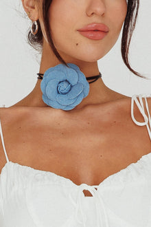Tiana Denim Choker Necklace with Flower