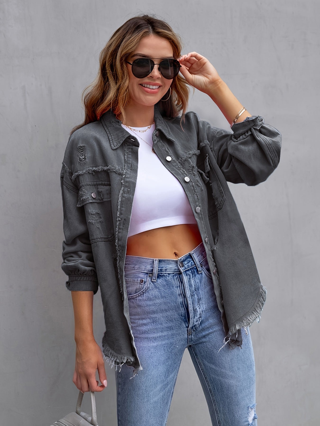 Laurine | Distressed and Oversized Denim Jacket