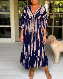 Elodie | Midi Printed Dress with V-Neck
